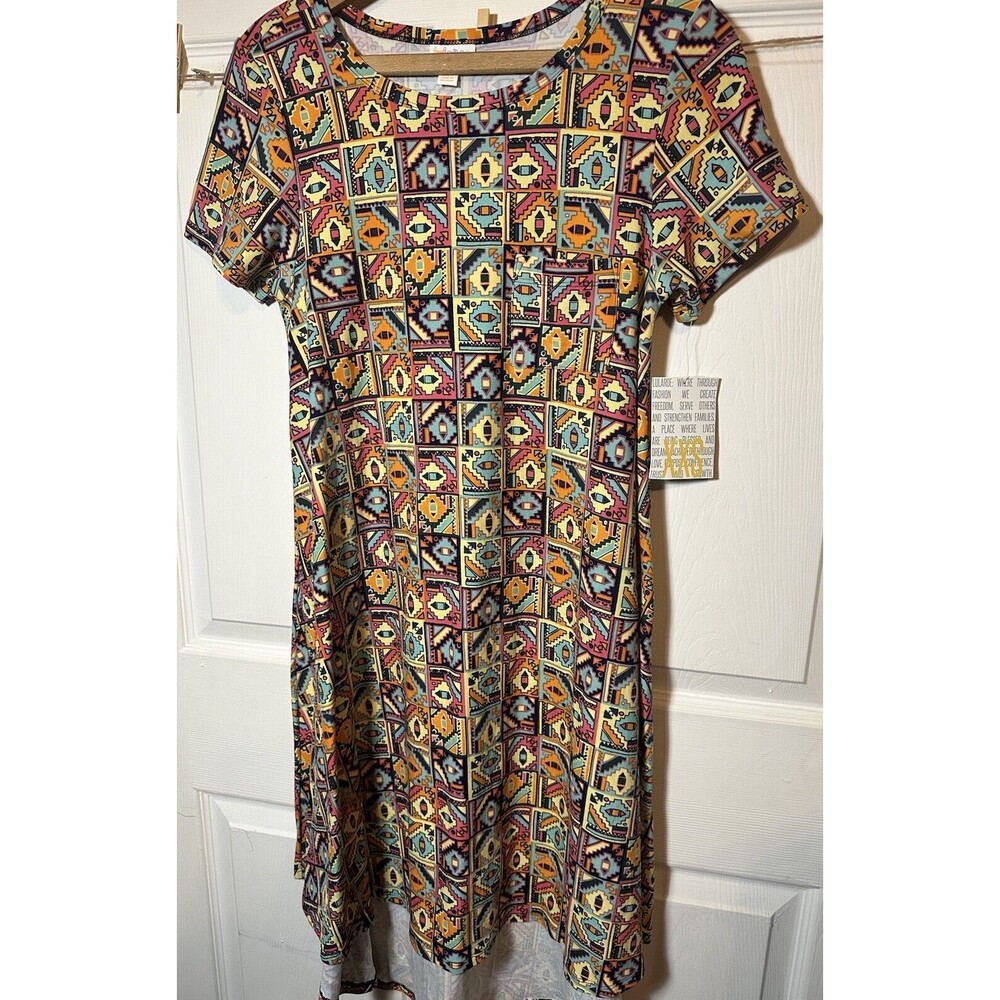 LuLaRoe Carly Dress XXS Bright Multi Hi-Low Hem Everyday Casual Comfort NWT